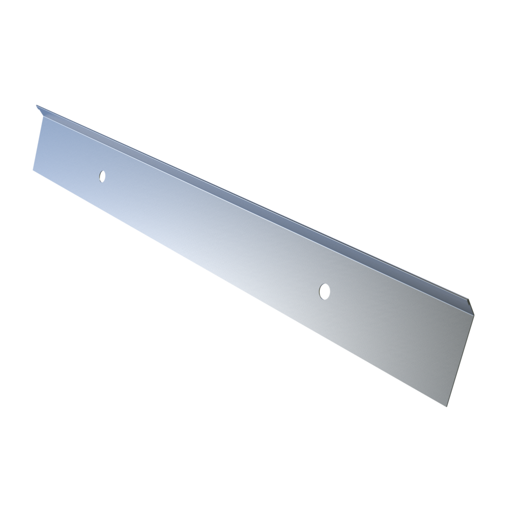 A silver termination bar sits in a white void.