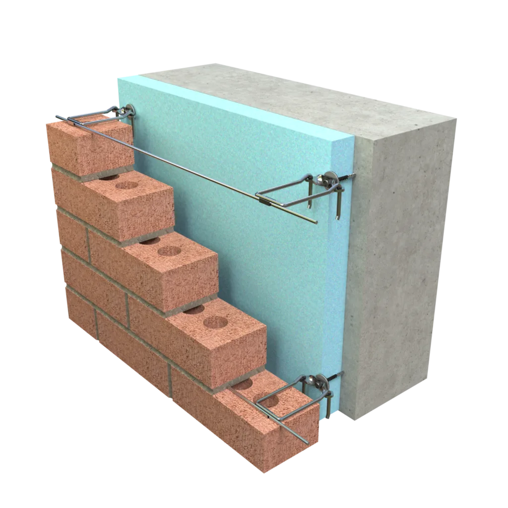 A 3GEN THERM-A-BREAK™ wing anchor designed for connecting masonry veneer to concrete backup walls.