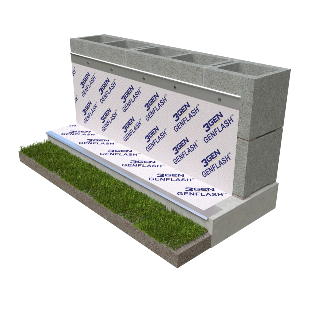 GENFLASH® Primerless composite membrane uses a custom clear adhesive to provide moisture control to masonry wall assemblies
